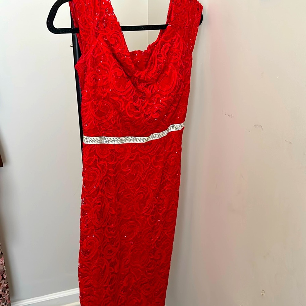 Red maxi dress with silver sequin
